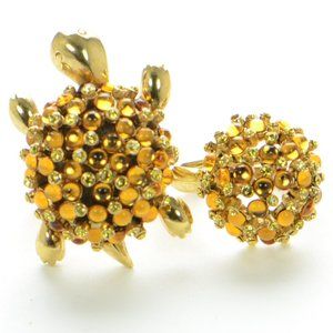 Oscar de la Renta Goldtone & Glass Crystal Turtle Ring Set